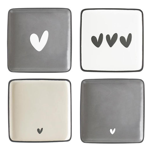 Ceramic Plates Large Gray White Hearts - The Farmhouse
