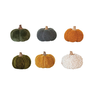4-3/4" Cotton Blend Bouclé Pumpkin with Wood Stem, Mustard
