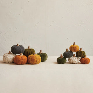 4-3/4" Cotton Blend Bouclé Pumpkin with Wood Stem, Mustard