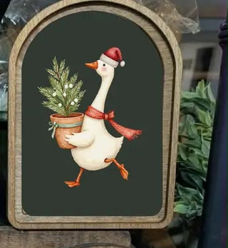 Christmas Goose Arch Framed Art 6x8", Dark Green