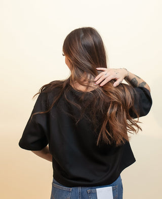 CHARLOTTE AVERY Women's Black Oak Boxy Scuba Tee - 110 Blouses - The Farmhouse