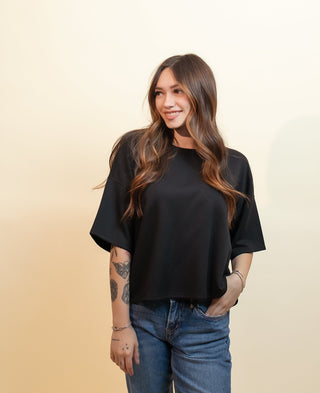 CHARLOTTE AVERY Women's Black Oak Boxy Scuba Tee - 110 Blouses - The Farmhouse