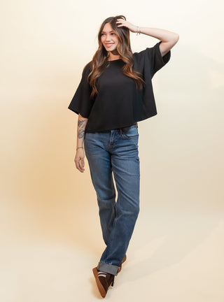 CHARLOTTE AVERY Women's Black Oak Boxy Scuba Tee - 110 Blouses - The Farmhouse