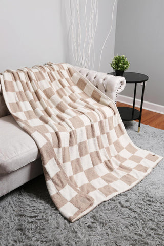 Checkered Reversible Throw Blanket, Tan - The Farmhouse