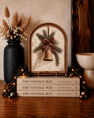 Christmas bell arch canvas art in a stained double-layered wood frame