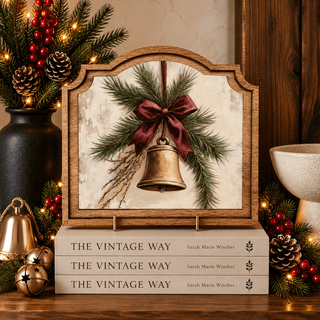 Christmas bell provincial framed art, 9 by 10 inches, for a festive mantel or shelf
