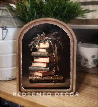 Christmas Books Arch Framed Art 6x8" - 420 Home Decor - The Farmhouse