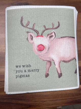 Christmas Farm Animal Dish Cloth - Merry Pigmas - 430 Holiday Decor - The Farmhouse