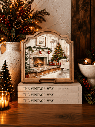 Christmas Fireplace provincial framed art, 9x10 inch holiday wall decor