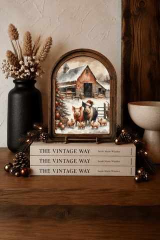 Christmas Pigs Arch Framed Art 6x8" - 430 Holiday Decor - The Farmhouse
