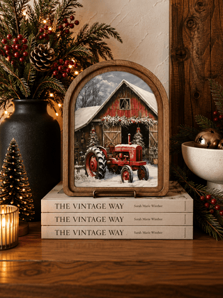 Christmas Tractor Arch Framed Art, 8.25" x 11" - 430 Holiday Decor - The Farmhouse