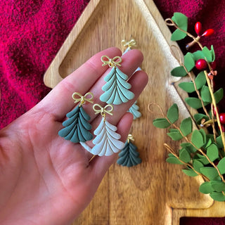 Christmas Tree Earrings, Christmas Bow Earrings, Dark Green - 290 Jewelry - The Farmhouse