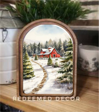 Christmas Tree Farm Barn Arch Framed Art 6x8" - 420 Home Decor - The Farmhouse