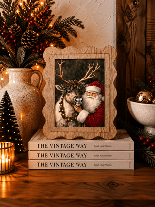 Redeemed Decor classic Santa Christmas framed canvas scallop art, holiday decor