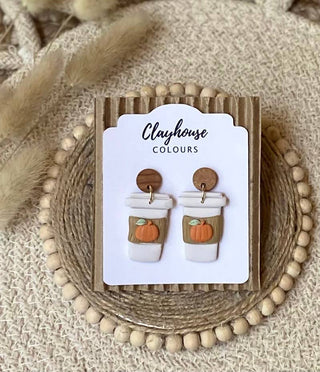 Clay Earrings, Fall Pumpkin Spice Coffee Cups - 290 Jewelry - The Farmhouse