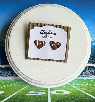 Clay Earrings, Football Hearts - 290 Jewelry - The Farmhouse