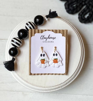 Clay Earrings, Halloween Ghost and Pumpkins - 290 Jewelry - The Farmhouse