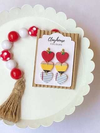 Clay Earrings, School Teacher Apple, Pencil and Notebook Hearts - 290 Jewelry - The Farmhouse
