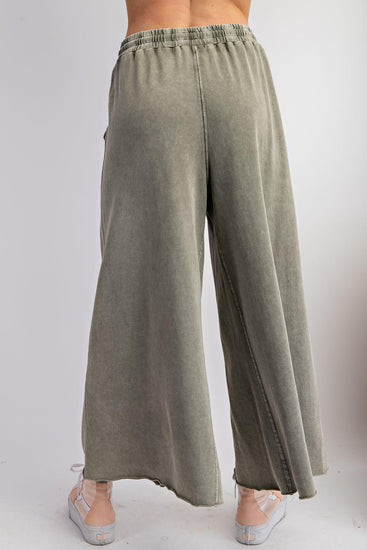 Coastal Calm Boho Washed Terry Knit Wide Leg Pants - Ash - The Farmhouse