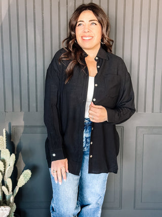 Coastal Ease Oversized Button Down Shirt, Black - The Farmhouse