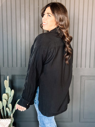 Coastal Ease Oversized Button Down Shirt, Black - The Farmhouse