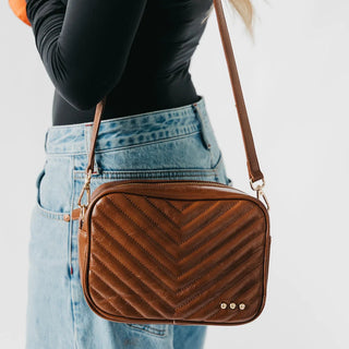 Coco Quilted Camera Crossbody Bag, Mocha