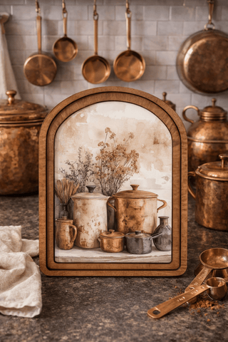 Copper Pots Arch Framed Art 6x8" - 420 Home Decor - The Farmhouse