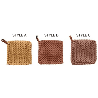 Cotton Crocheted Pot Holder w / Leather Loop - 430 Holiday Décor - The Farmhouse