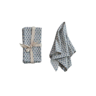 Cotton & Linen Napkins w/ Block Print Pattern, Set of 4 - 440 Kitchen + Tabletop - The Farmhouse
