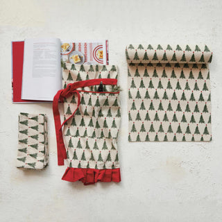 Cotton Printed Half Apron w/ Christmas Tree Pattern - The Farmhouse