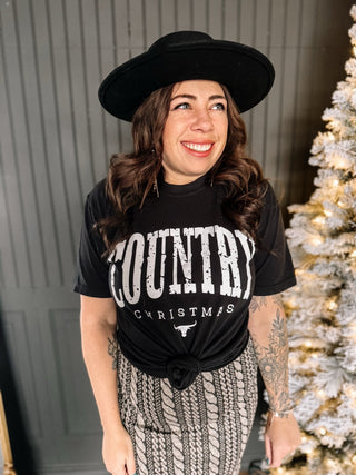 Country Christmas Varsity Graphic Tee, Black - The Farmhouse