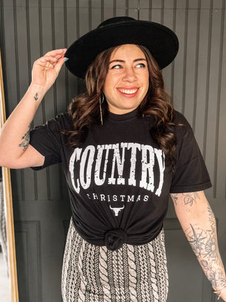 Country Christmas Varsity Graphic Tee, Black - The Farmhouse