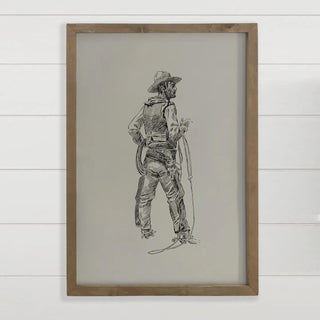 Cowboy Sketch - Cowboy Canvas Art - Wood Framed Decor - The Farmhouse