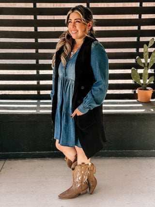 Cozy Canyon Long Cardigan Vest, Black - The Farmhouse