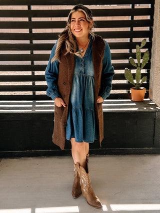 Cozy Canyon Long Cardigan Vest, Brown - The Farmhouse