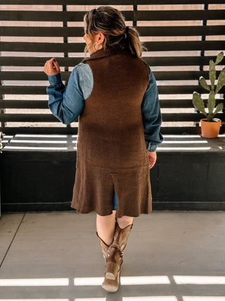 Cozy Canyon Long Cardigan Vest, Brown - The Farmhouse