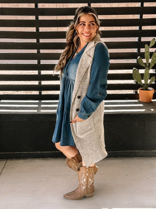 Cozy Canyon Long Cardigan Vest, Oatmeal - The Farmhouse