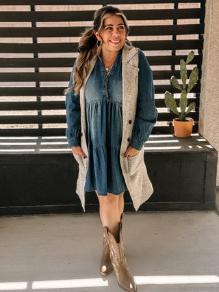 Cozy Canyon Long Cardigan Vest, Oatmeal - The Farmhouse