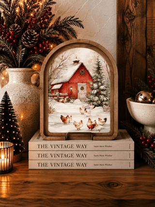 Cozy Christmas Chickens Arch Framed Art, 8.25" x 11" - 420 Home Decor - The Farmhouse