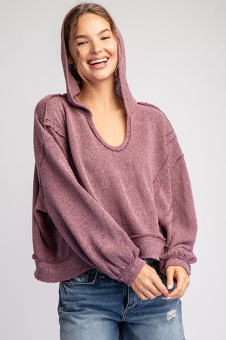 Cozy Drift Hooded Sweater, Transitional Long Sleeve Sweater Top, Purple - The Farmhouse