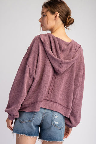 Cozy Drift Hooded Sweater, Transitional Long Sleeve Sweater Top, Purple - The Farmhouse