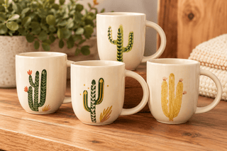 CREATIVE CO-OP 14 oz. Hand Painted Stoneware Mug w Cactus, styles - 440 Kitchen + Tabletop - The Farmhouse