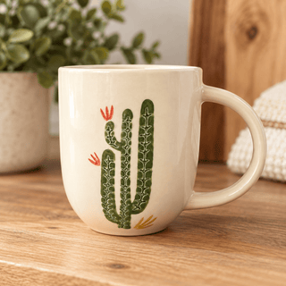 CREATIVE CO-OP 14 oz. Hand Painted Stoneware Mug w Cactus, styles - 440 Kitchen + Tabletop - The Farmhouse