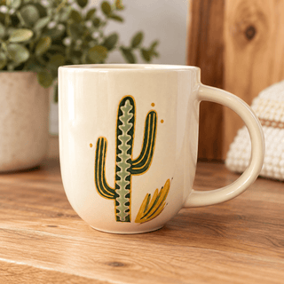 CREATIVE CO-OP 14 oz. Hand Painted Stoneware Mug w Cactus, styles - 440 Kitchen + Tabletop - The Farmhouse