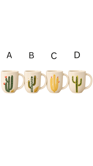 CREATIVE CO-OP 14 oz. Hand Painted Stoneware Mug w Cactus, styles - 440 Kitchen + Tabletop - The Farmhouse