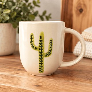 CREATIVE CO-OP 14 oz. Hand Painted Stoneware Mug w Cactus, styles - 440 Kitchen + Tabletop - The Farmhouse