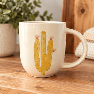 CREATIVE CO-OP 14 oz. Hand Painted Stoneware Mug w Cactus, styles - 440 Kitchen + Tabletop - The Farmhouse