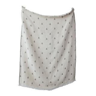 Detail view of eyelash fringe edge on sage cotton double cloth throw