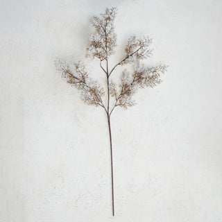 Faux juniper branch in brown and white with frosted snow finish