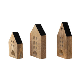 Detail view of natural wood grain on black-edged mango wood house